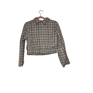H&M Black And White Plaid Houndstooth Tweed  Cropped Jacket Size Small